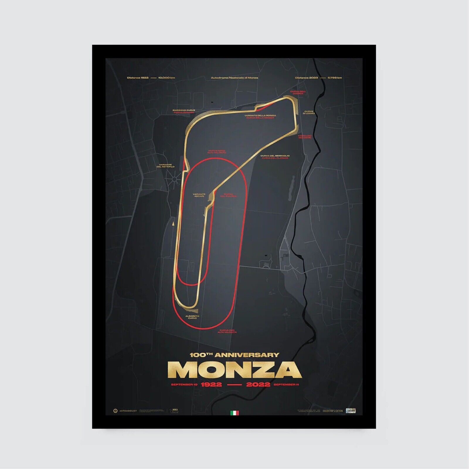 LtdEd 100 Monza Circuit Gold Embossed Track Evolution Poster Temple of Speed F1