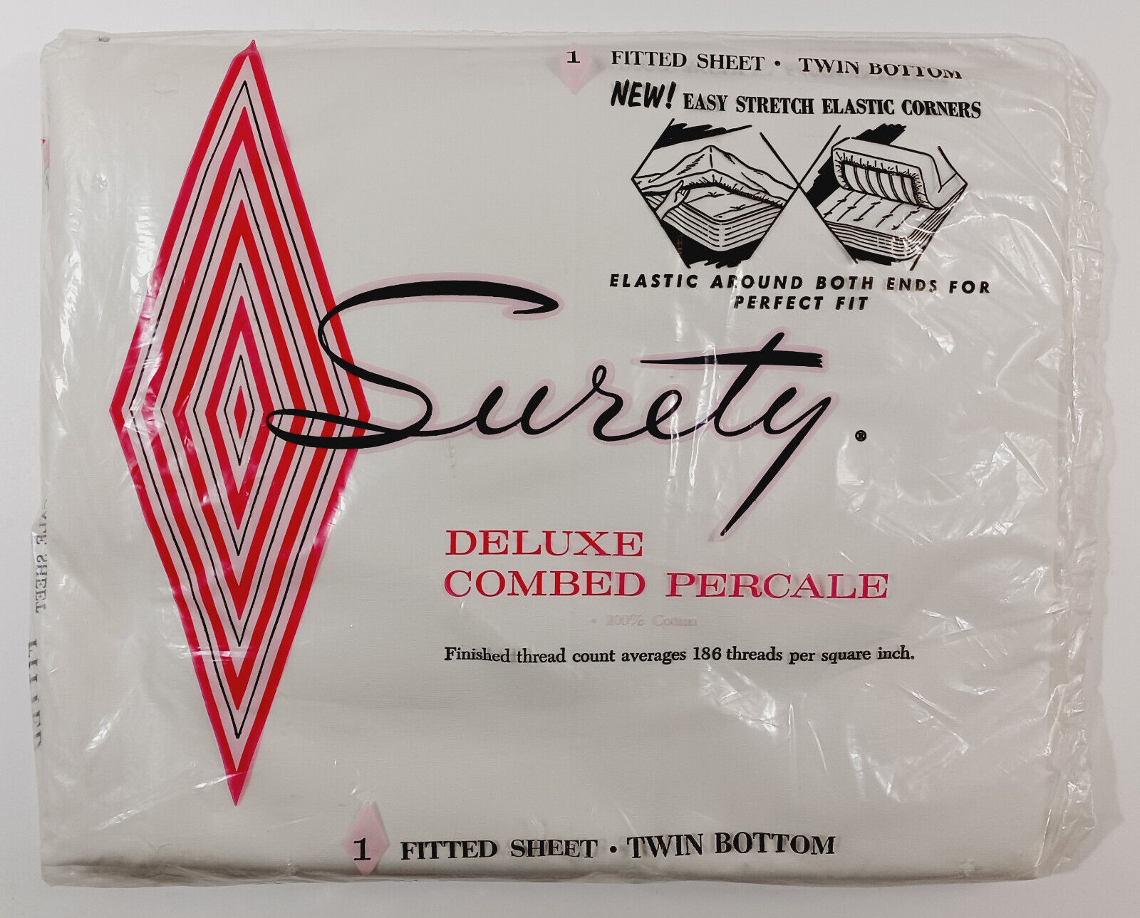 Vintage Surety Deluxe Combed Percale Sheet Fitted Twin Bottom USA - NEW