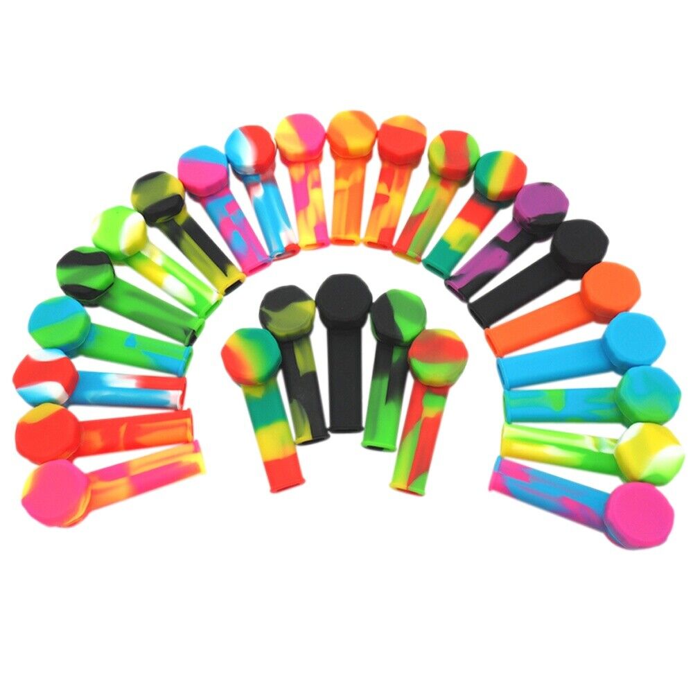 10x 3.4'' Mini Silicone Smoking Hand Pipe with Metal Bowl &Cap Lid Pocket Pipe~