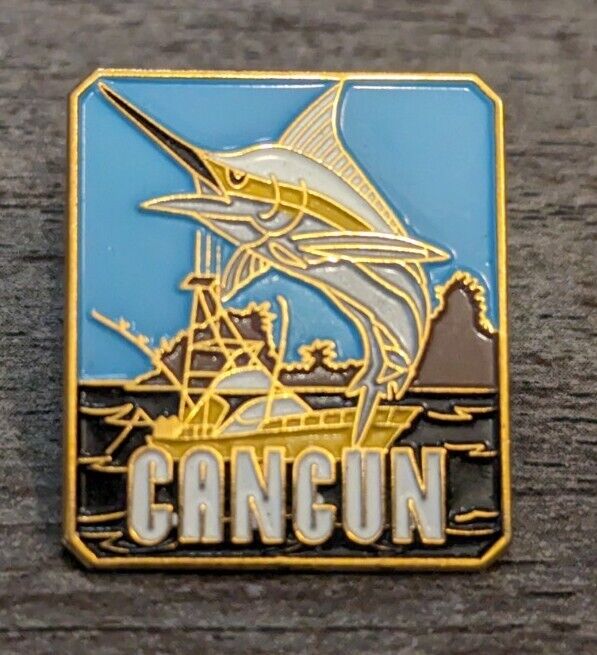 Cancun, Mexico Marlin, Boat, Ocean Design Vintage Travel/Souvenir Lapel Pin