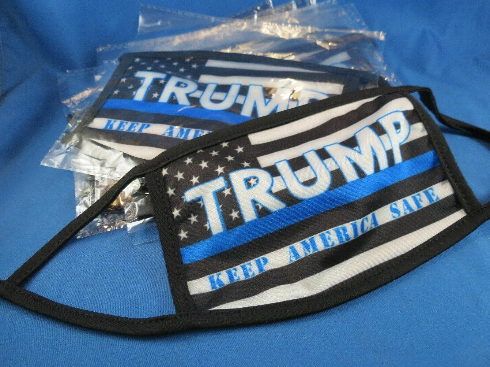 WHOLESALE LOT OF 10 TRUMP KEEP AMERICA FACE MASKS BLUE LINE LAW GREAT POLICE KAG