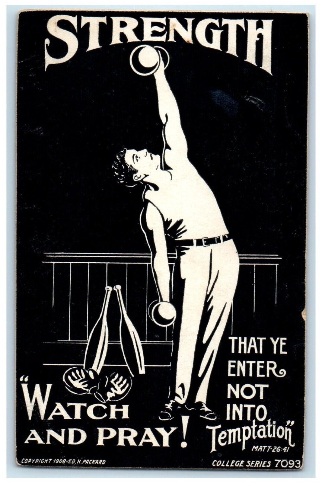 c1905 Man Exercise Strength Temperance Religious Unposted Antique Postcard
