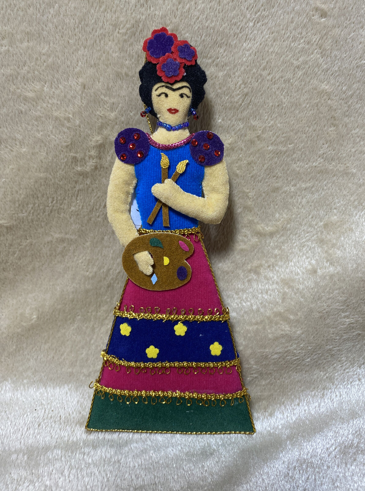 St. Nicolas Embroidered Frida Kahlo Ornament 6.5 Inches Tall #9225 FK NEW