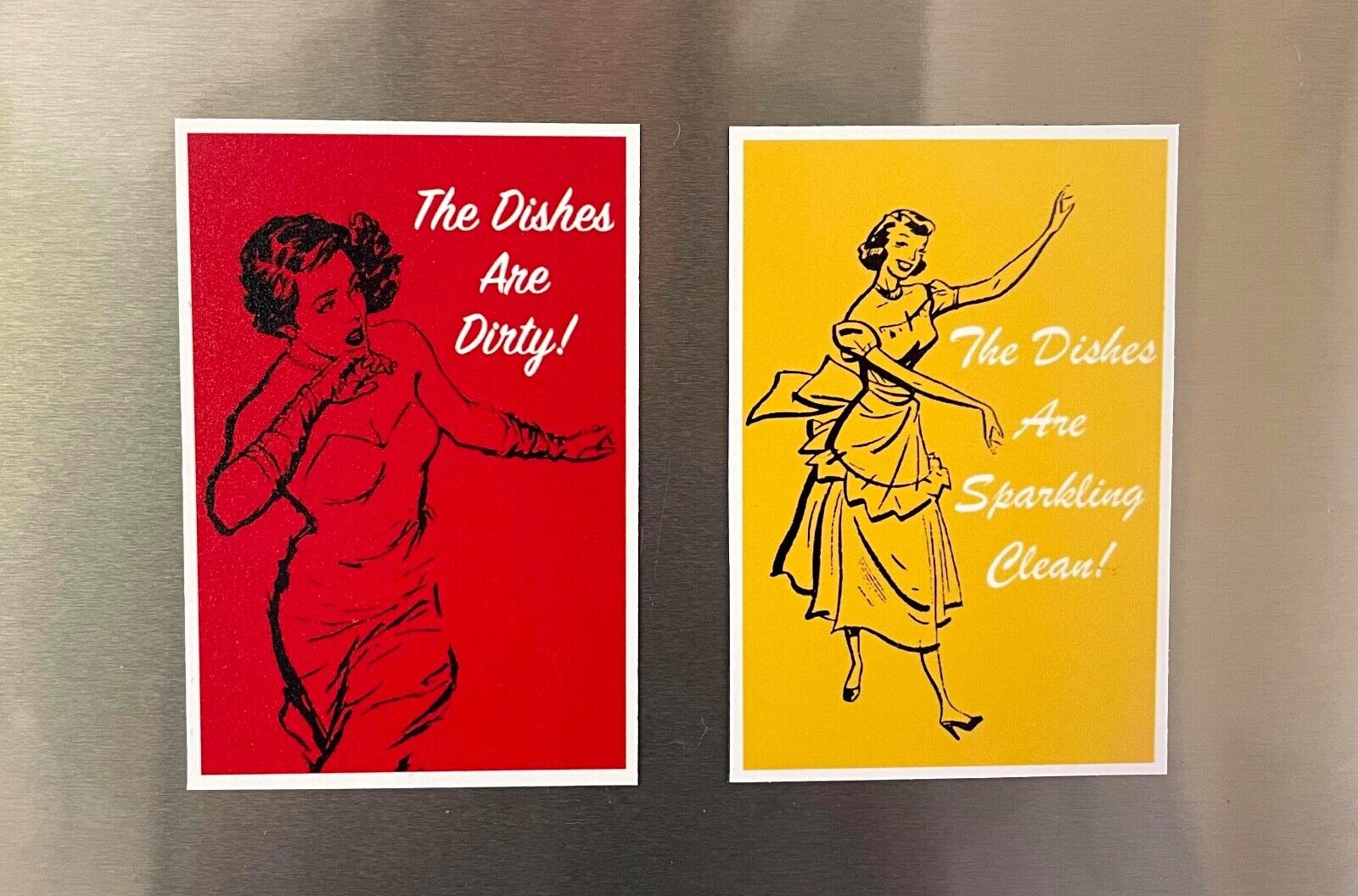 Funny Vintage Lady Dishwasher Magnets Dishes Are Clean Dirty Cute 2.25”x3.25”