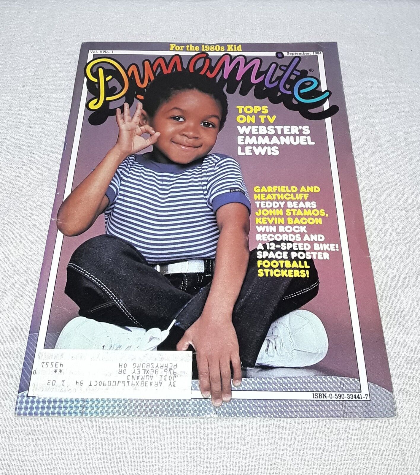 1984 DYNAMITE MAGAZINE NUMBER 123 WITH FOOTBALL STICKERS AND POSTER INTACT