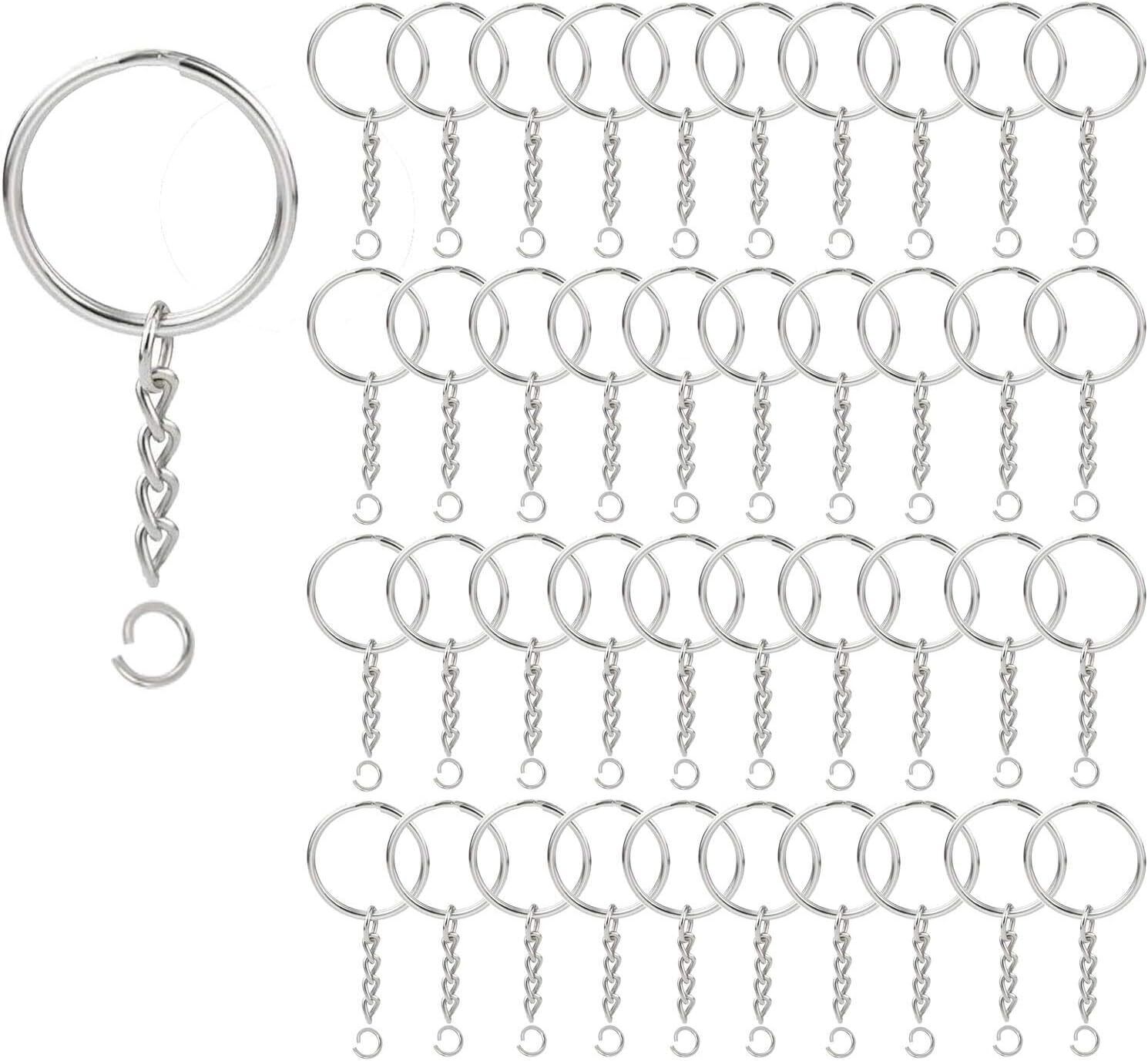 Key Rings with Chain and Open Jump Rings for Craft Making Jewelry 100 Pack