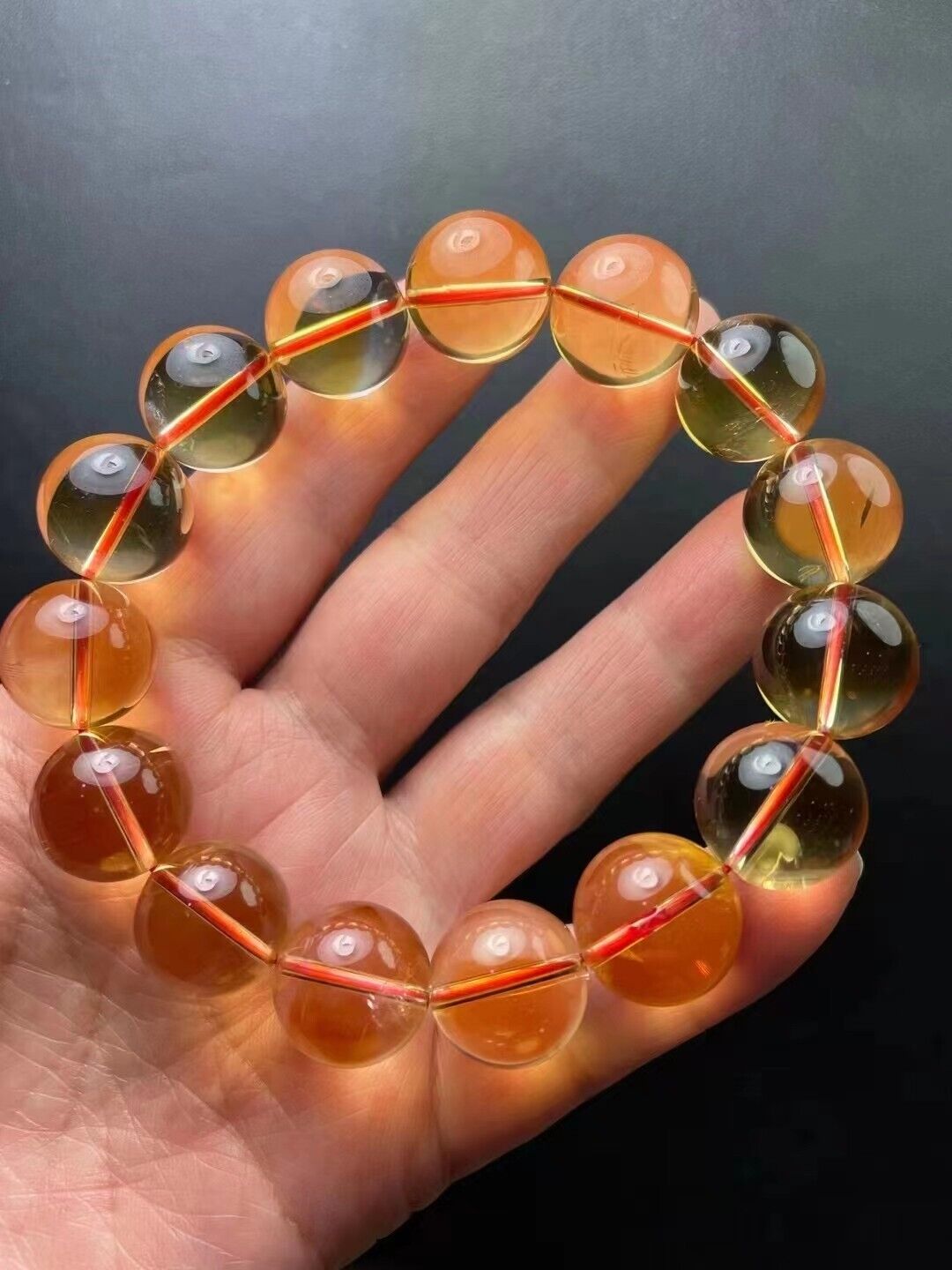 15mm Natural Citrine Quartz Yellow Crystal Round Bead Stretch Bracelet A AAAA