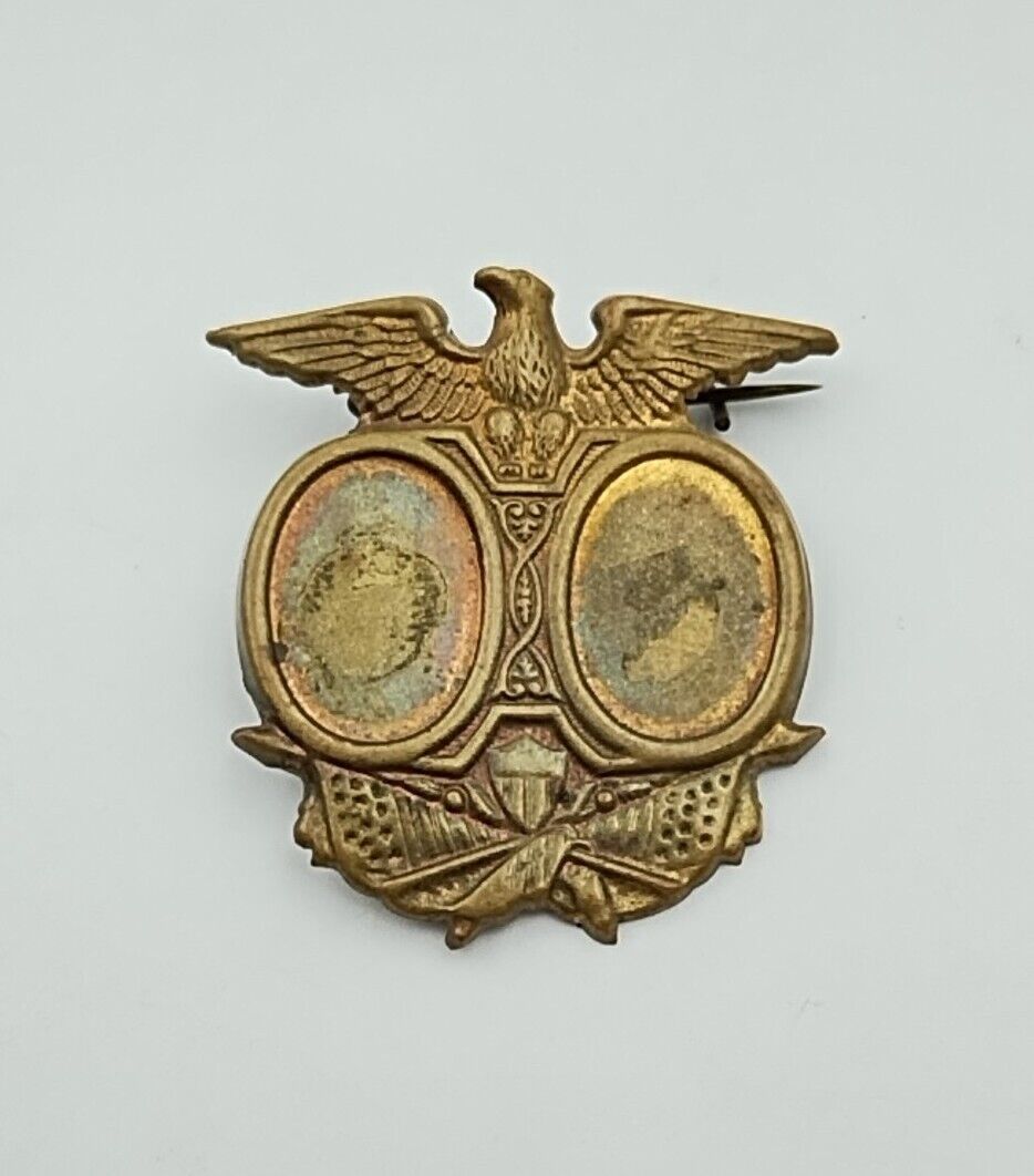 Antique 1888 Grover Cleveland and Allen Thurman Brass Pin Badge With Eagle 