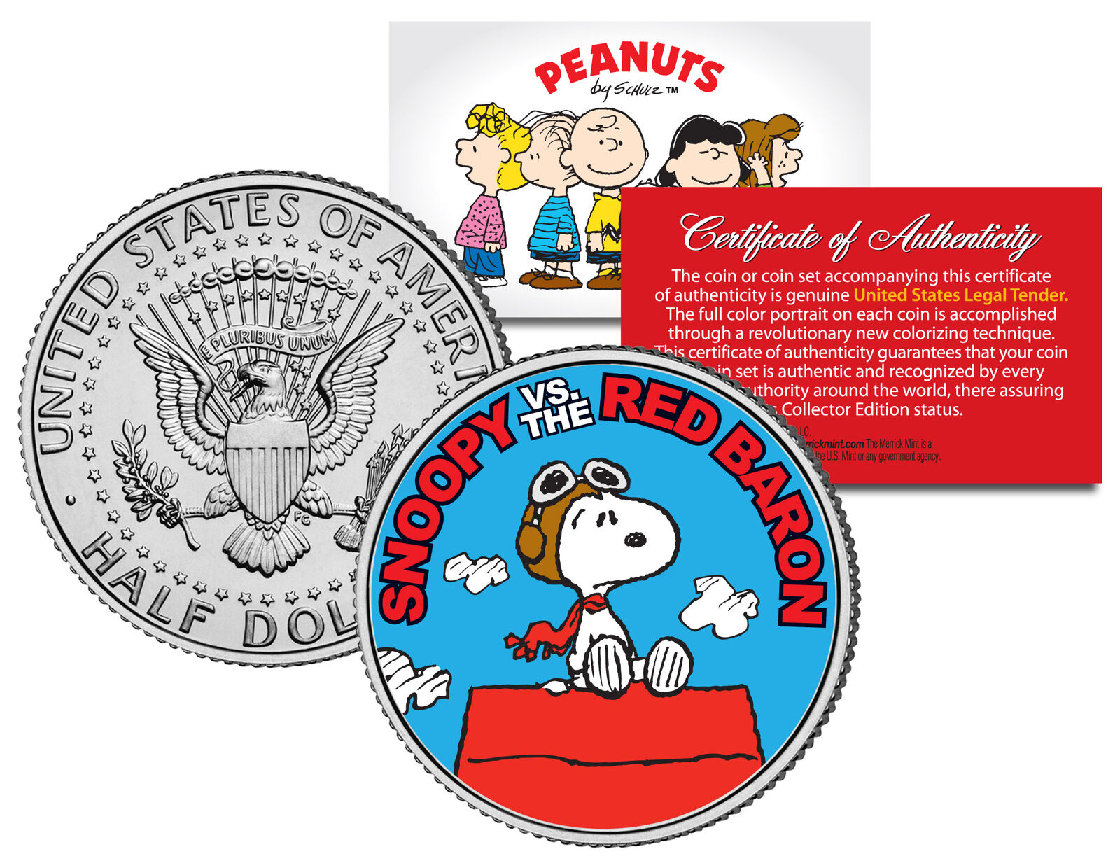 Peanuts SNOOPY vs. RED BARON JFK Half Dollar US Colorized Coin *Licensed*