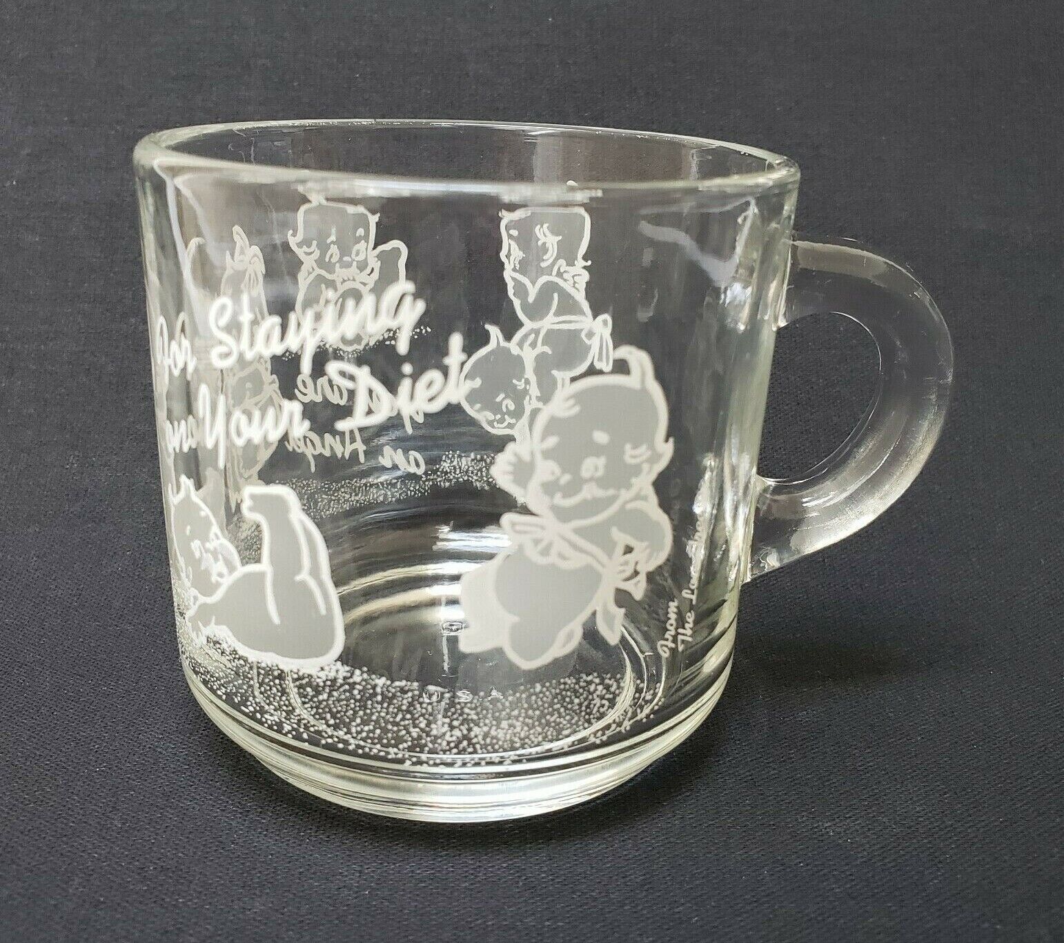 Vintage You Are an Angel For Staying On Your Diet Mug Cup Clear White Glass USA