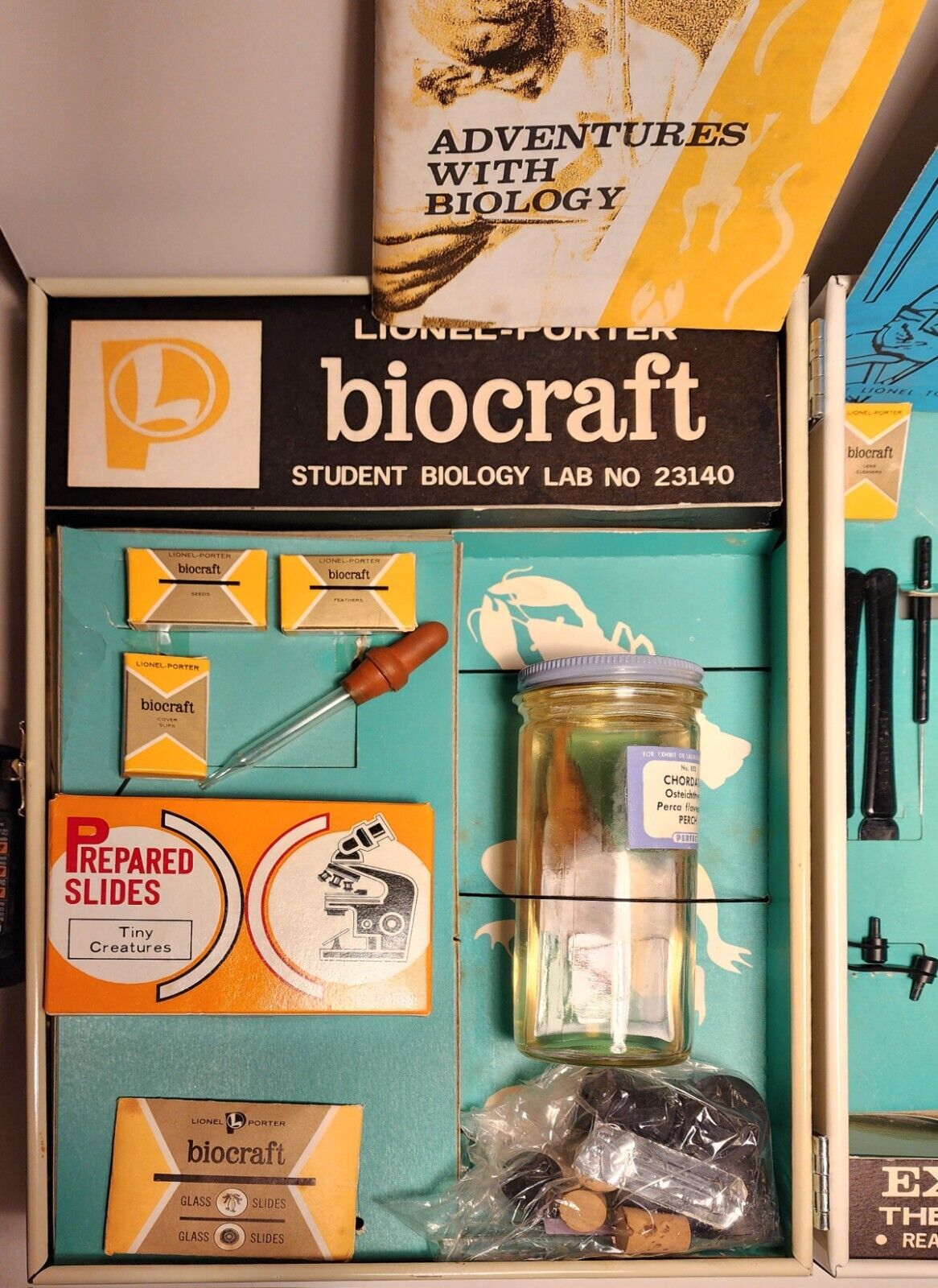 Vintage-Lionel-Porter Biocraft Biology Lab Metal Case-Shipping Box-Near Complete