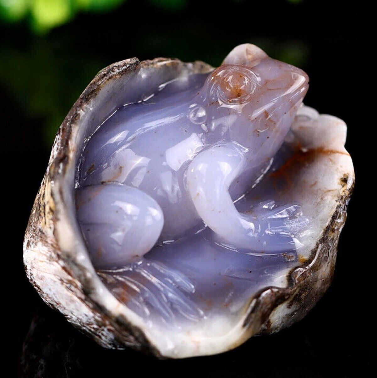 Hand Carving Frog in Cave Natural Crystal Feng Shui Statue Gems Stone Decor 4.3\