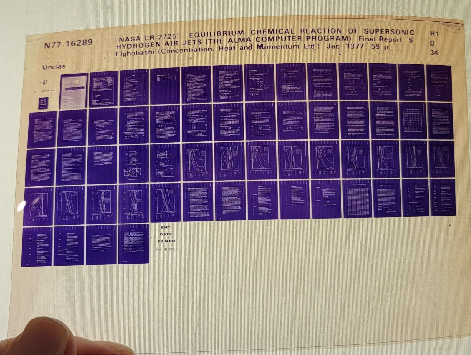 1977 NASA Microfiche Equilibrium Chemical Reaction Supersonic Hydrogen Air Jets