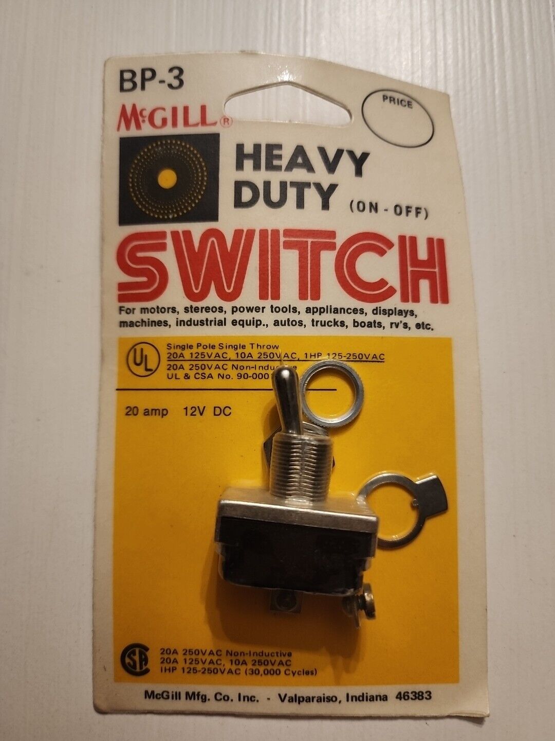 NEW NOS Vintage VTG SWITCH Toggle On/Off 2-Screw  20amp Heavy Duty McGill BP-3