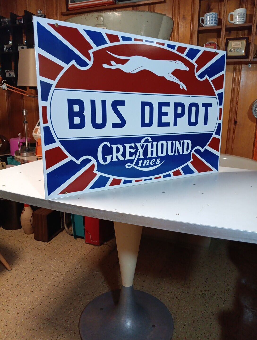 GREYHOUND DEPOT BUS  Porcelain Sign Large 30 X 20 Inches 80\'S 90\'S MADE