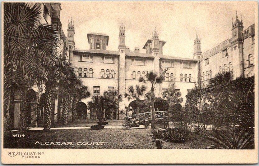 1900s St. Augustine, FL Postcard ALCAZAR COURT HOTEL Rustic Bridge / Albertype