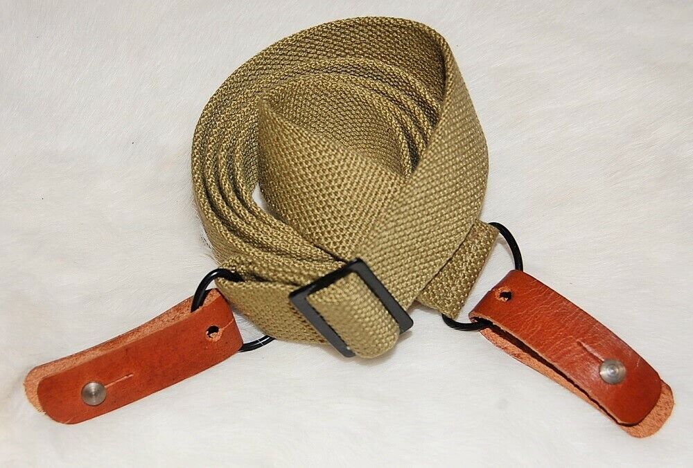 Heavy Duty SKS Rifle Sling, Cotton Canvas Web, Metal Hardware, Leather Loop Tabs