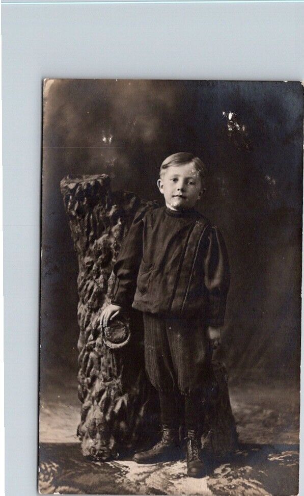 RPPC Postcard Studio Portrait of Young Boy Child & Faux Tree c.1904-1918   12717
