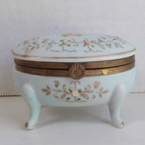 Porcelain Trinket Box With Legs Baby Blue With A Floral Design Vintage  Japan