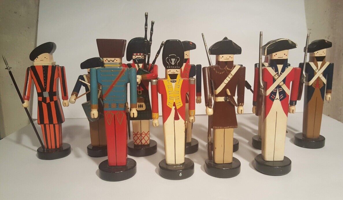 Vintage Wooden Christmas Soldier Figures Patrick Jacobs Set of 11 Good Condition