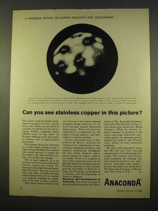 1963 Anaconda Copper Ad - Can You See Stainless Copper