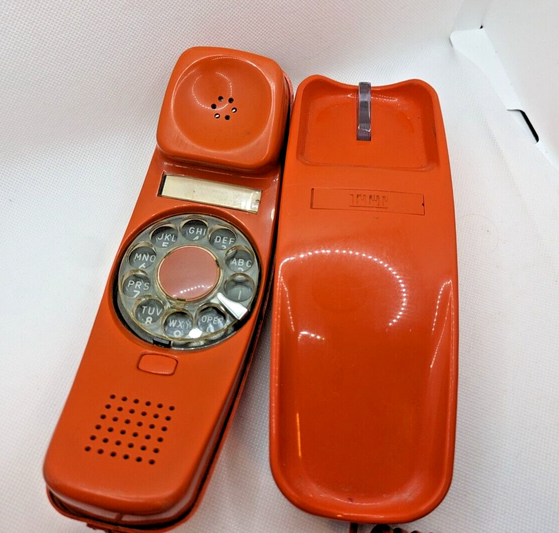 Vintage ITT Retro Orange Rotary Dial Tabletop Phone - Orange Cord