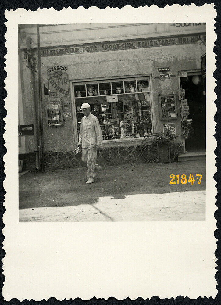 man wearing pyjama, unusual, tobacconist, adds,  Vintage Photograph, 1930\' 