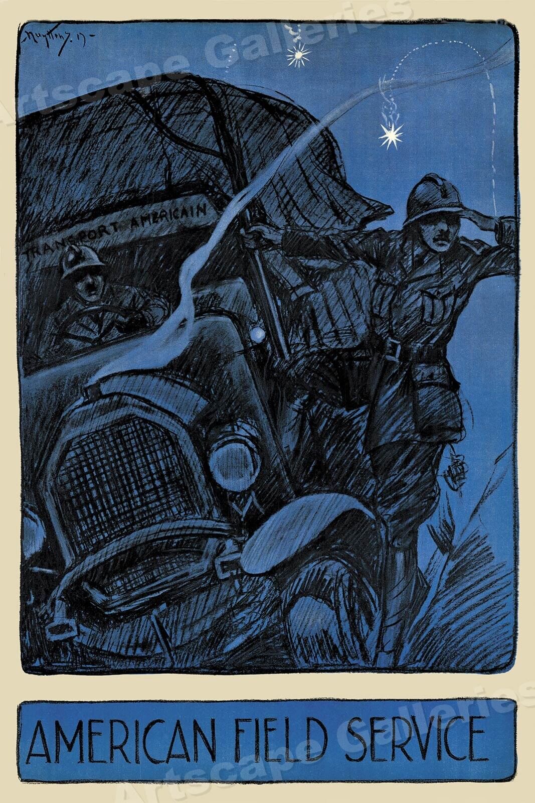 1917 WWI American Field Service Ambulance Corp Poster - 24x36