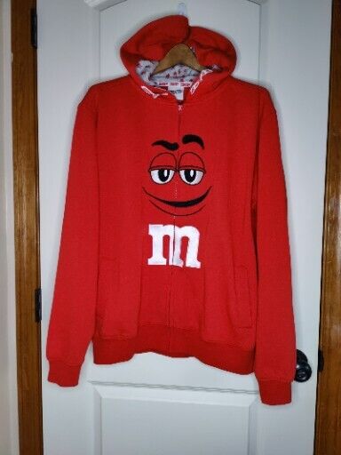 M&M’s Jacket Red M&M Hersheys Full Zip Big Face Hoodie Adult  Sweatshirt Size XL