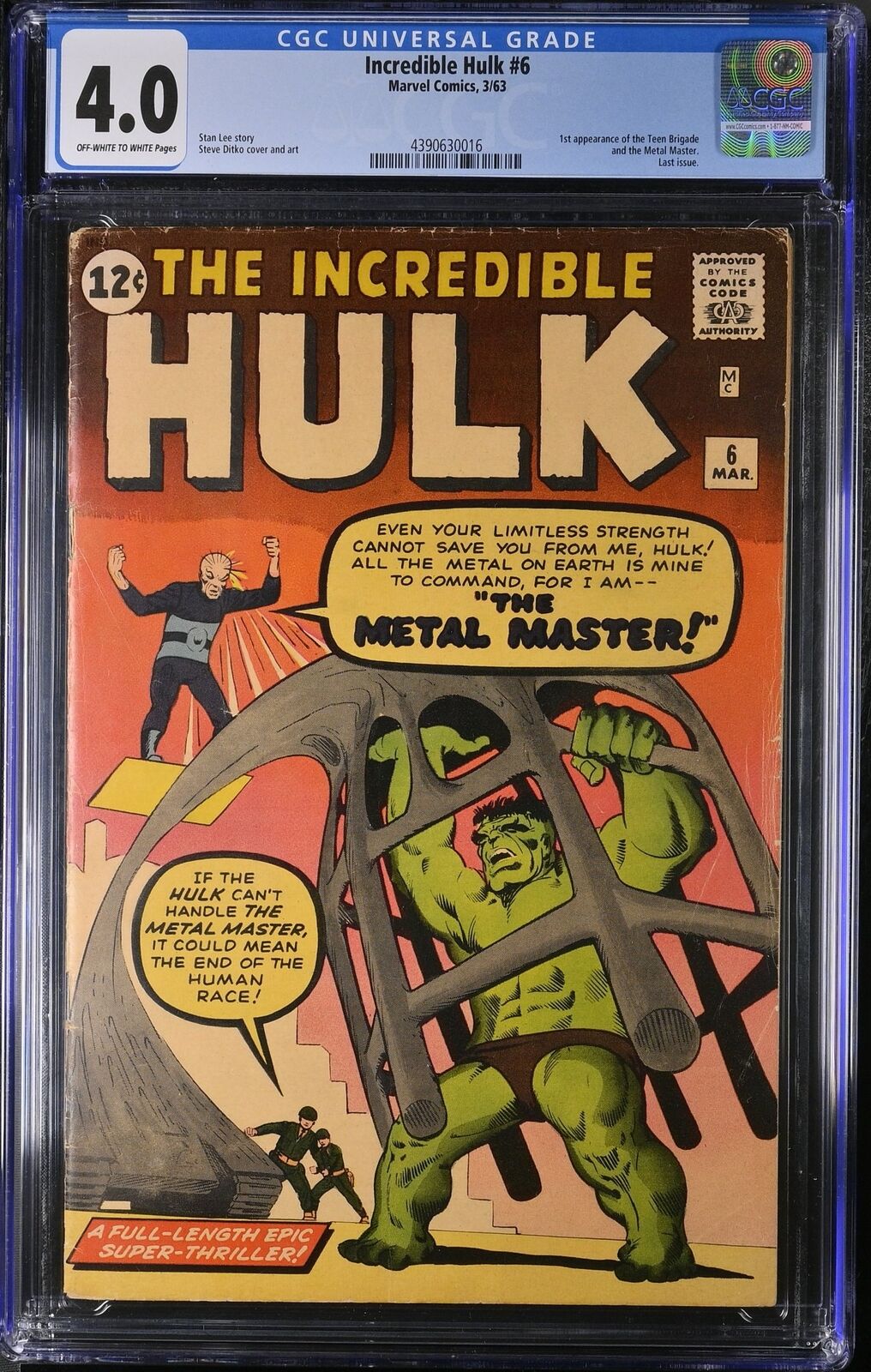 Incredible Hulk #6 CGC VG 4.0 Off White to White 1st Appearance Teen Brigade