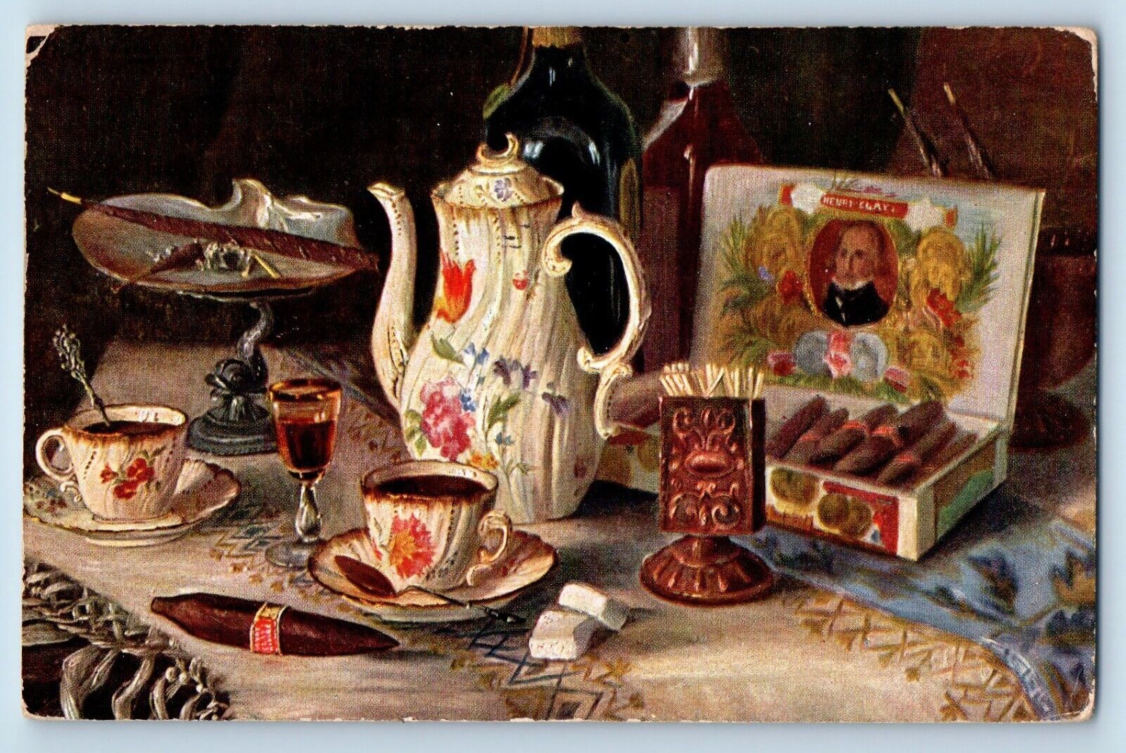 Brooklyn New York NY  Postcard Still Life Cigars Coffee Tea 1908 Antique