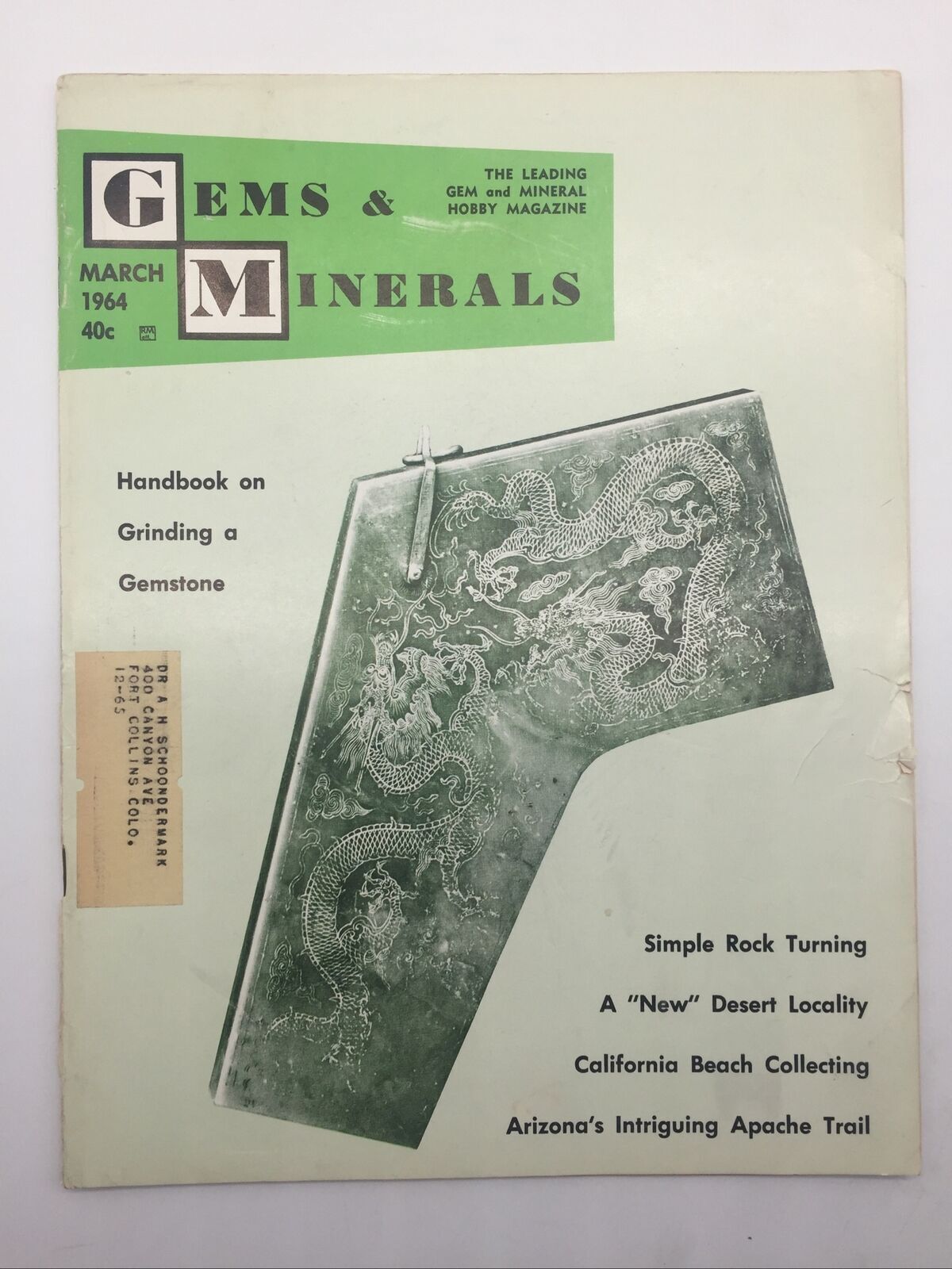 1964 March Gems & Minerals Magazine Grinding Rock Turning Desert CA AZ Apache