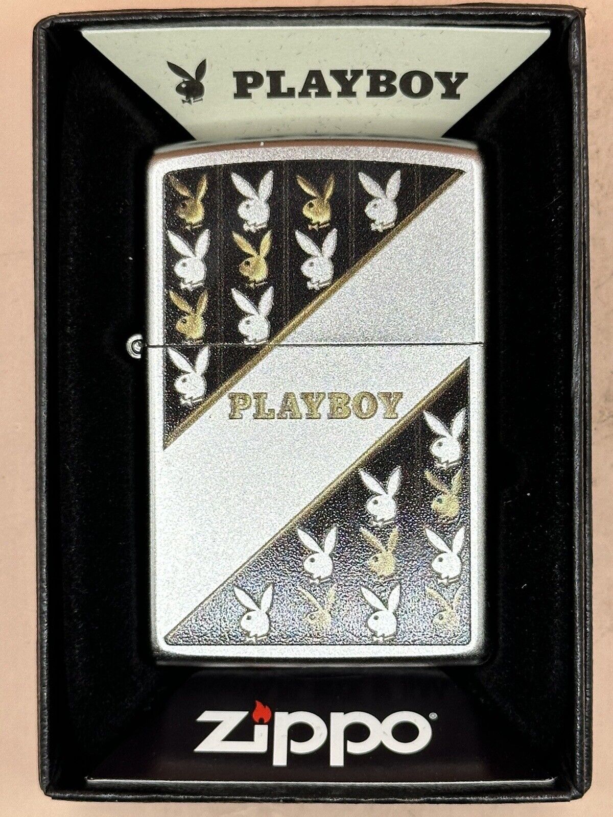 Playboy Black & Gold Playboy Bunny Logo Zippo Lighter NEW In Box Rare
