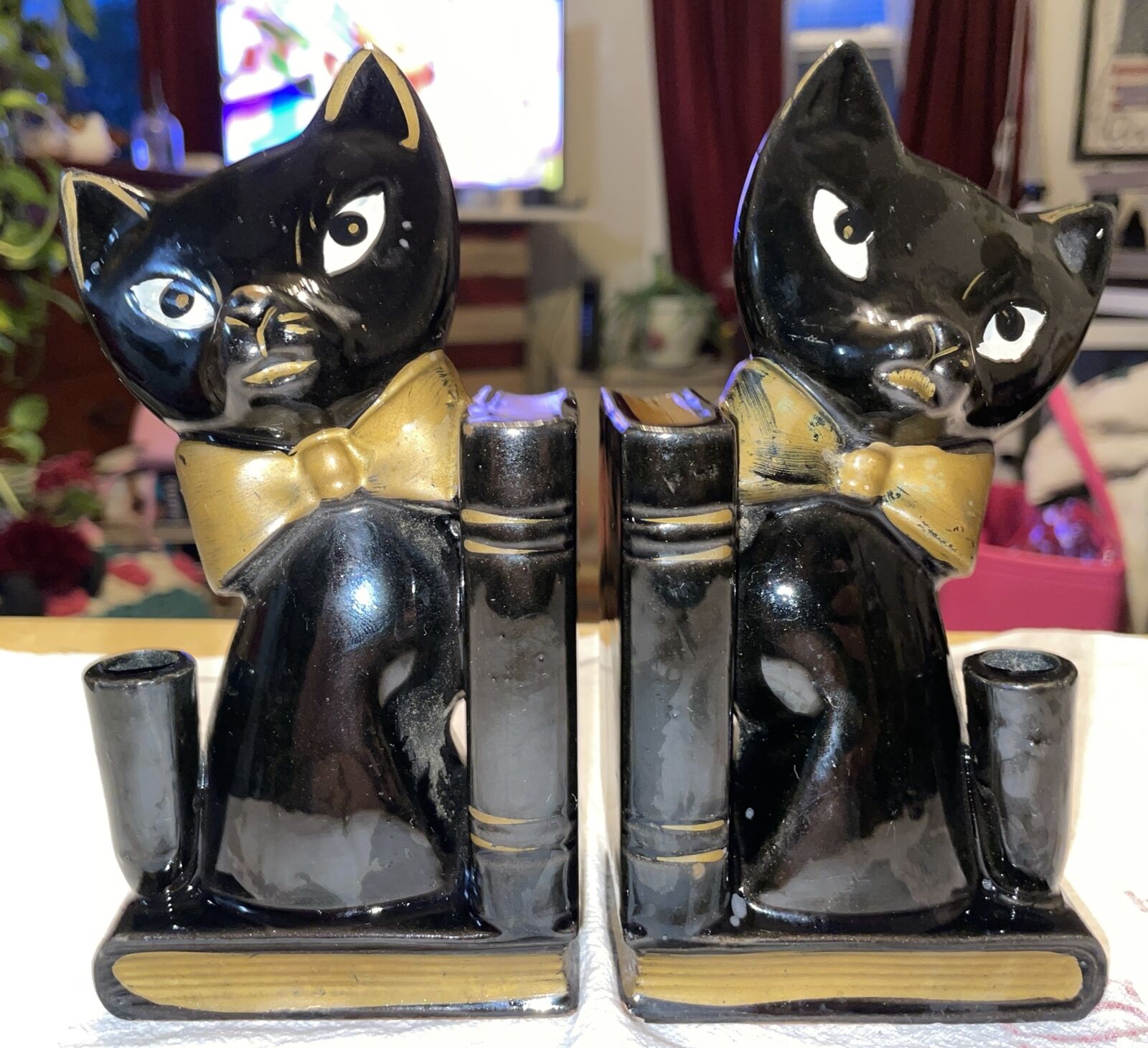 Black Cats  MCM Bookends Pen Holders Gold Bow 6\