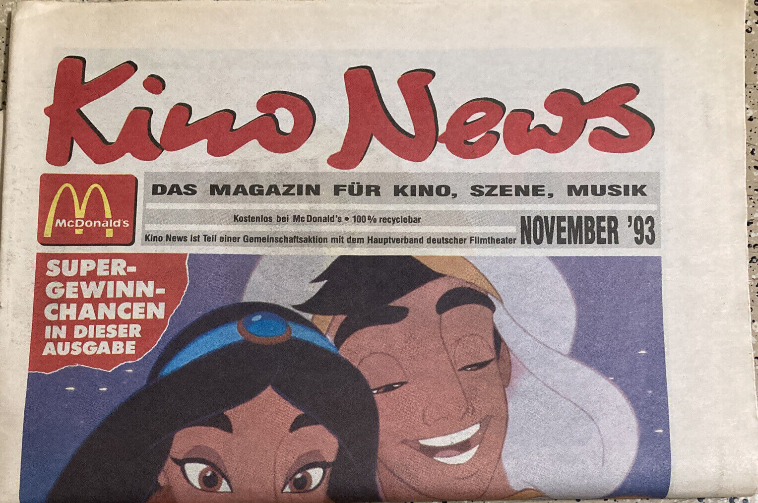  Vintage NOVEMBER 1993 McDonalds German Kino News Newspaper Germany ALLADIN