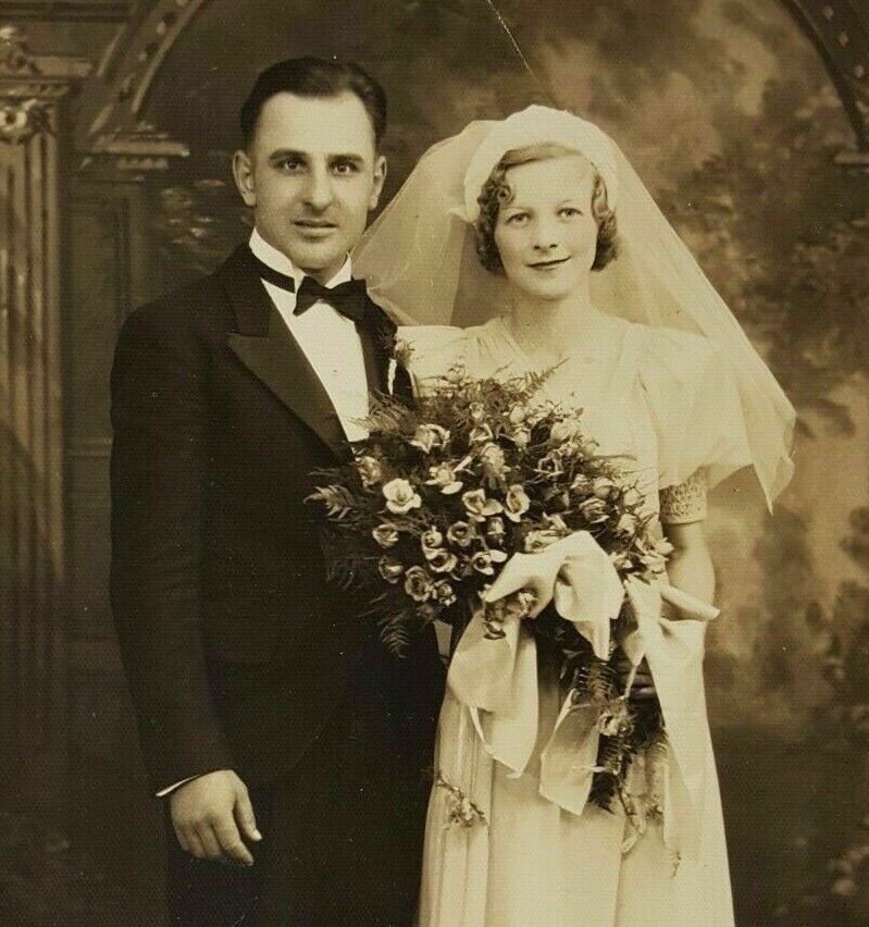 Vintage Philadelphia Pa. Area Postcard Bride and Groom Wedding Portrait RPPC