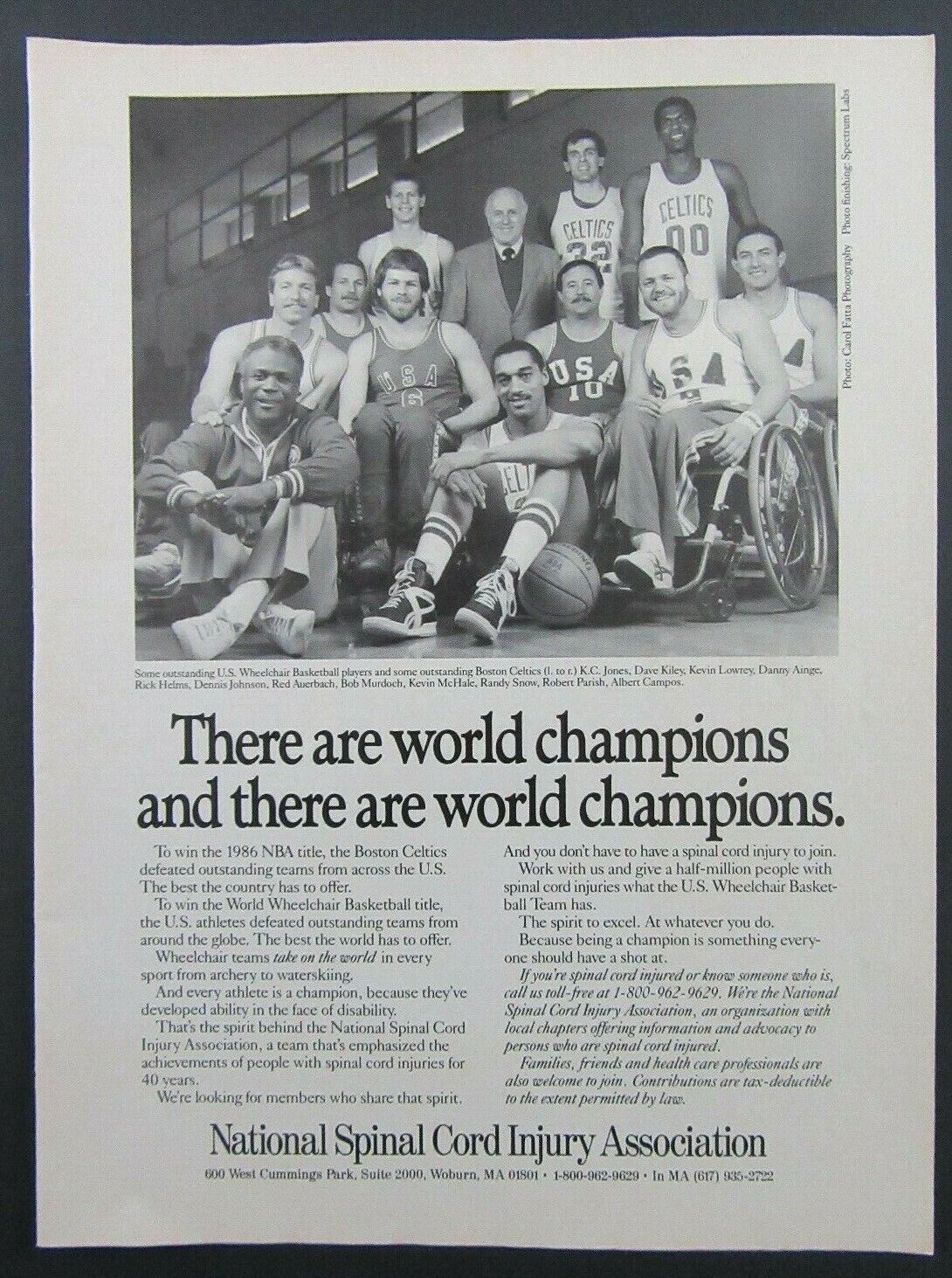 1988 National Spinal Cord Injury Association NBA Team BOSTON CELTICS Magazine Ad