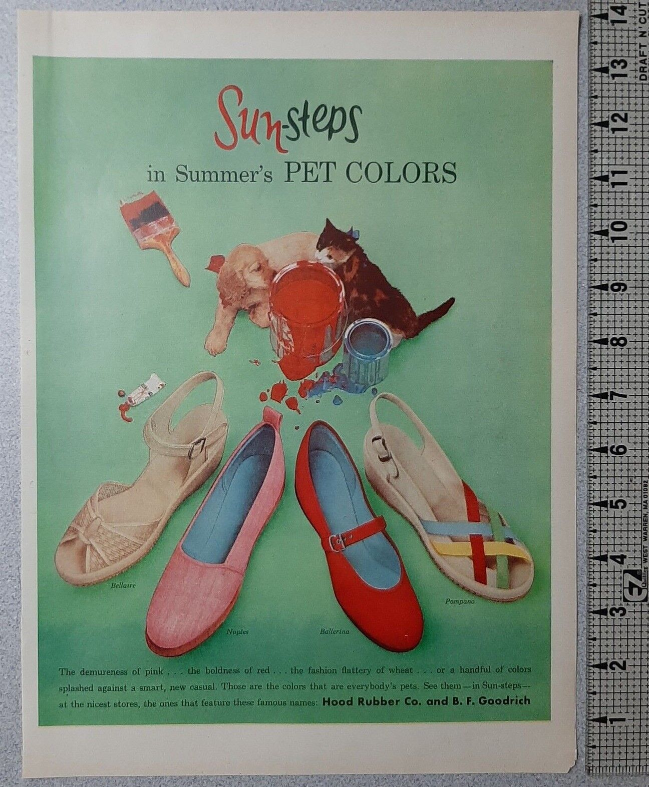 1954 Sun Steps Vintage Print Ad Shoes Pet Colors Puppy Kitten Paint BF Goodrich