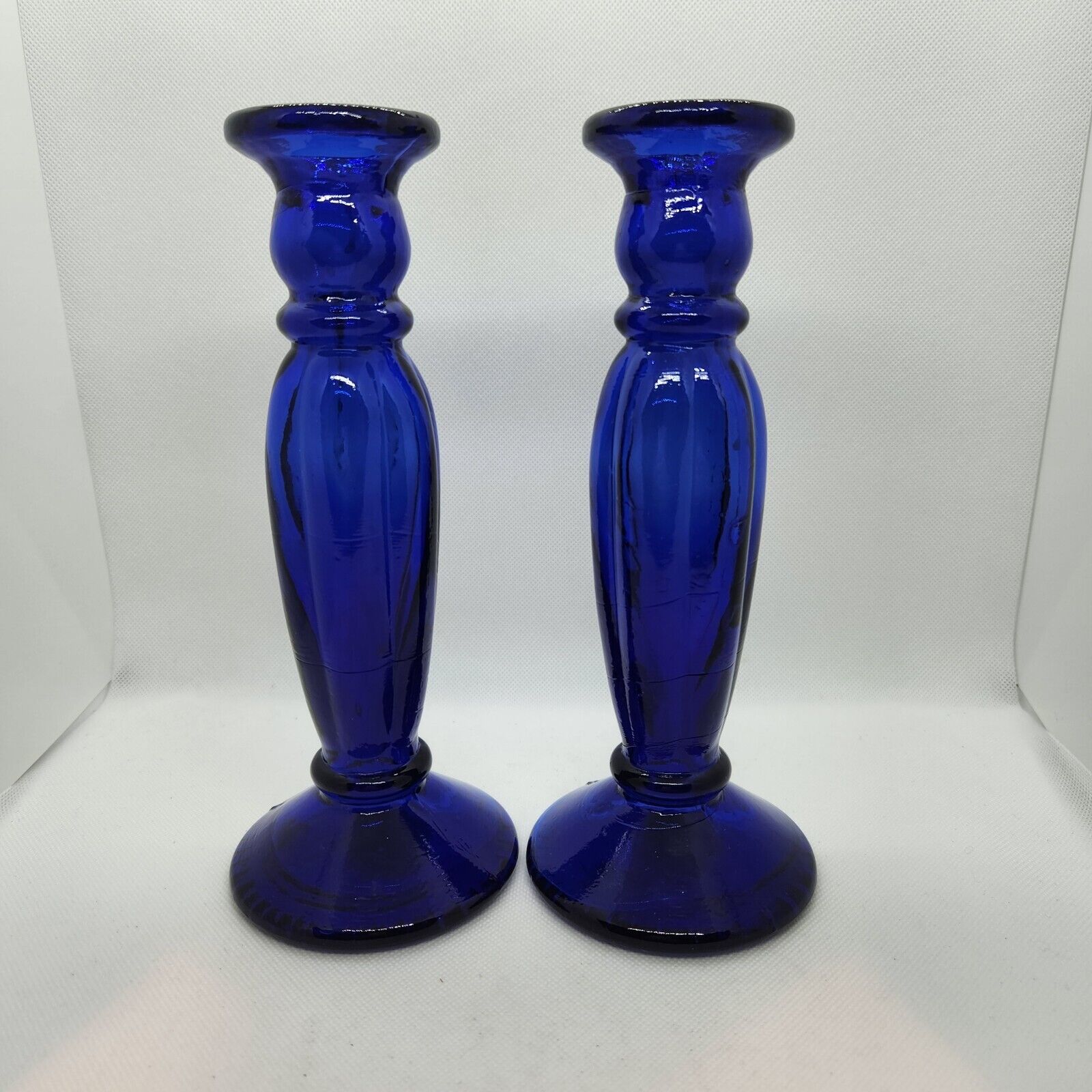 Vintage Cobalt Blue Recycled Spanish Glass Candlesticks Blue Taper Candle Holder