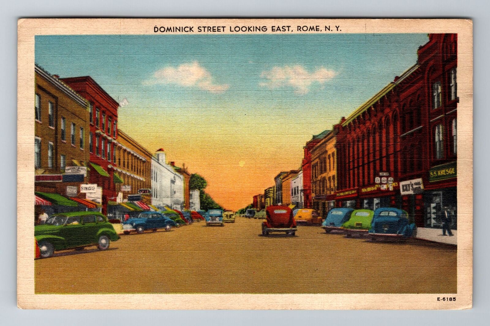 Rome NY-New York, Dominick Street Looking East, Antique, Vintage c1948 Postcard