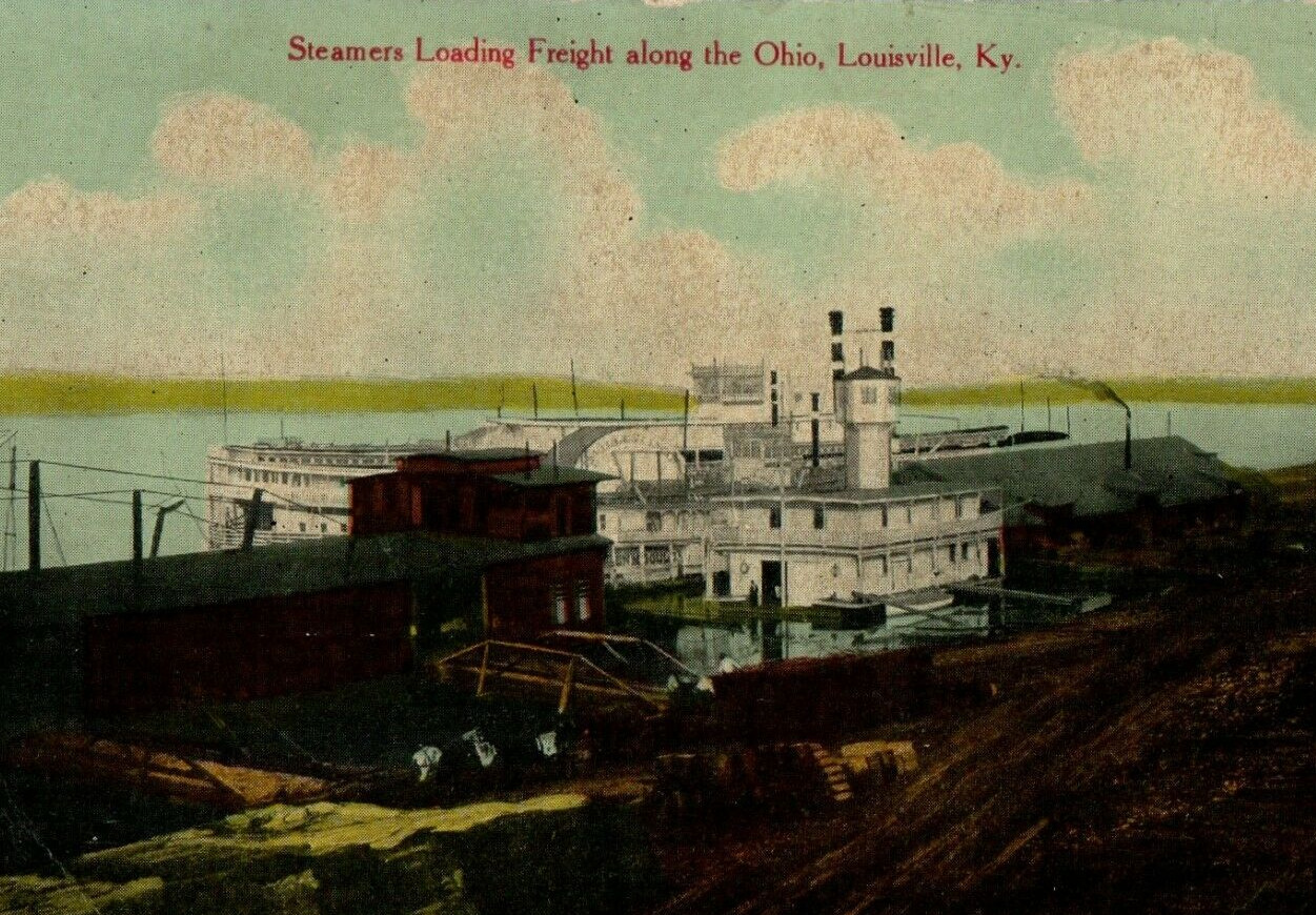 c1910 Steamers Loading freight Ohio River Louisville Kentucky KY Postcard