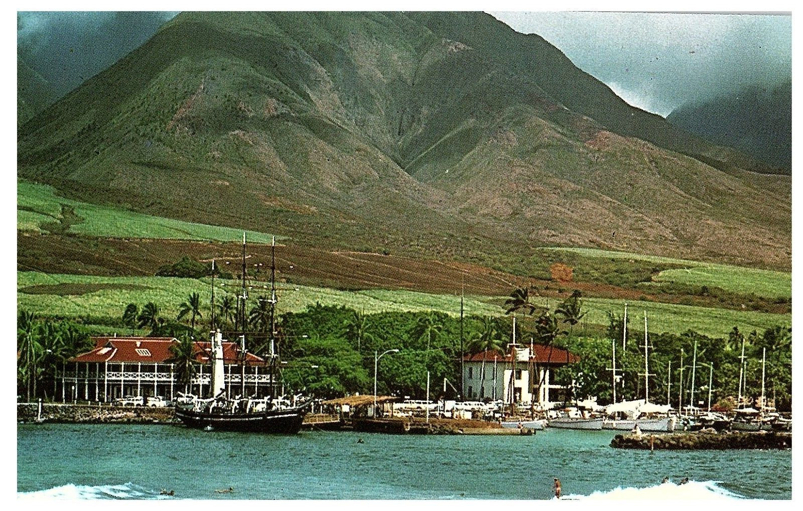 Panoramic View Lahaina, Maui Harbor Pioneer Inn & Carthaginian Postcard