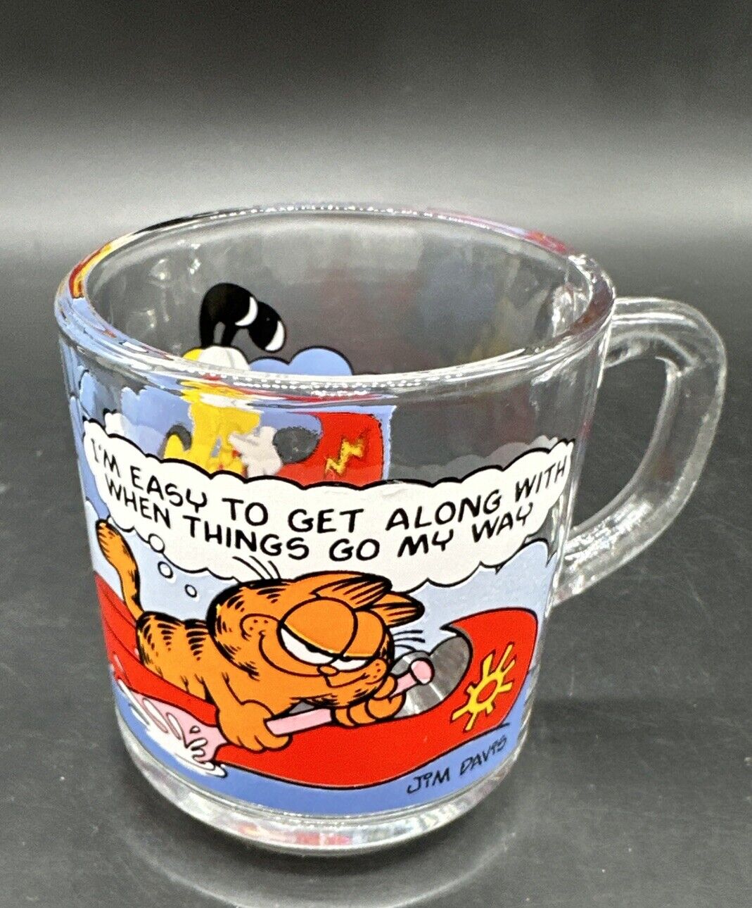 Vintage 1978 - Garfield Odie McDonalds Clear Glass Coffee Mug Cup - Jim Davis