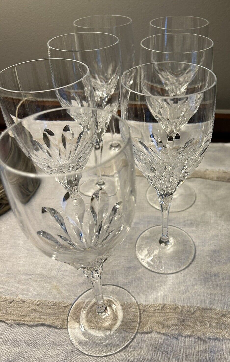 7 Gorham Crystal Diamond Cut Clear  8 3/8” Water Goblets Discontinued 2007