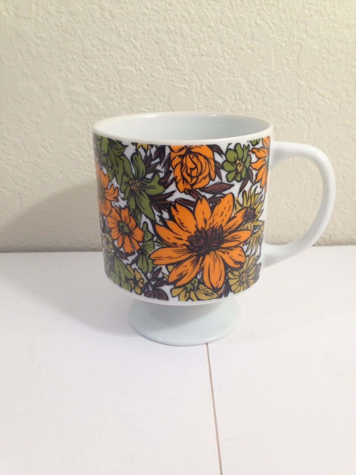 Vintage 1967 Holt Howard 7823 orange Floral Cup Pedestal Coffee Mug Footed 60s