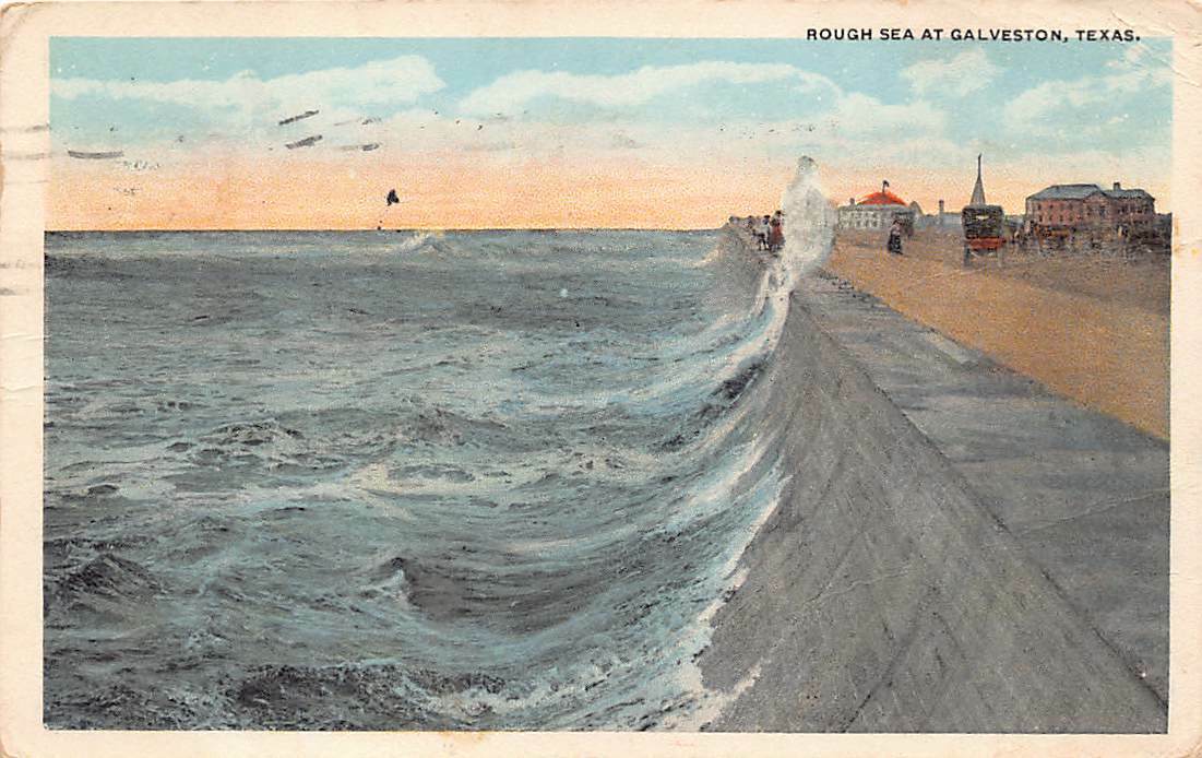 Galveston Texas TX Rough Sea Wall Global Warming Climate Change Postcard c1921