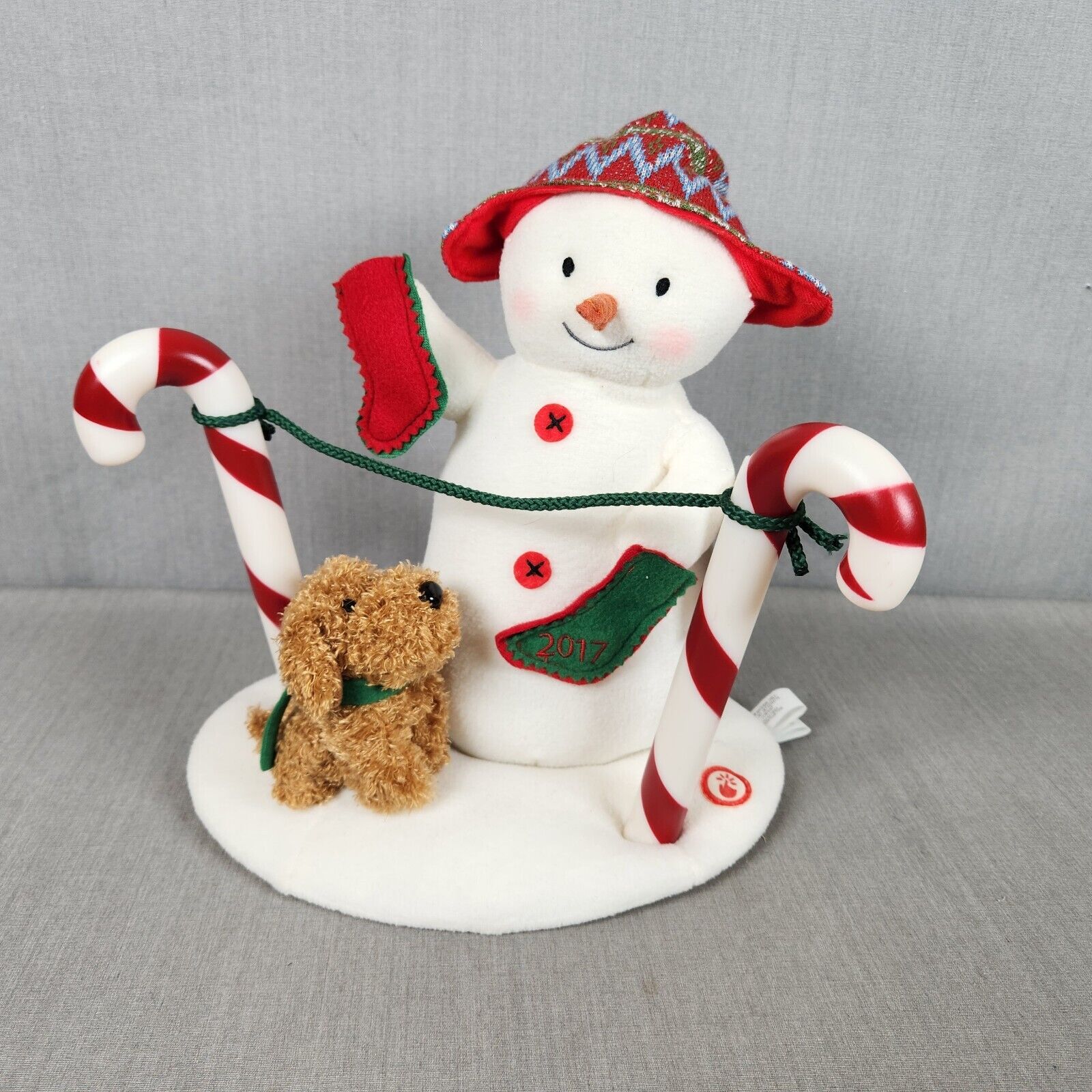 Hallmark 2017 Jingle Pals Singing Snowman Dog Stockings Christmas Tag AS IS PART