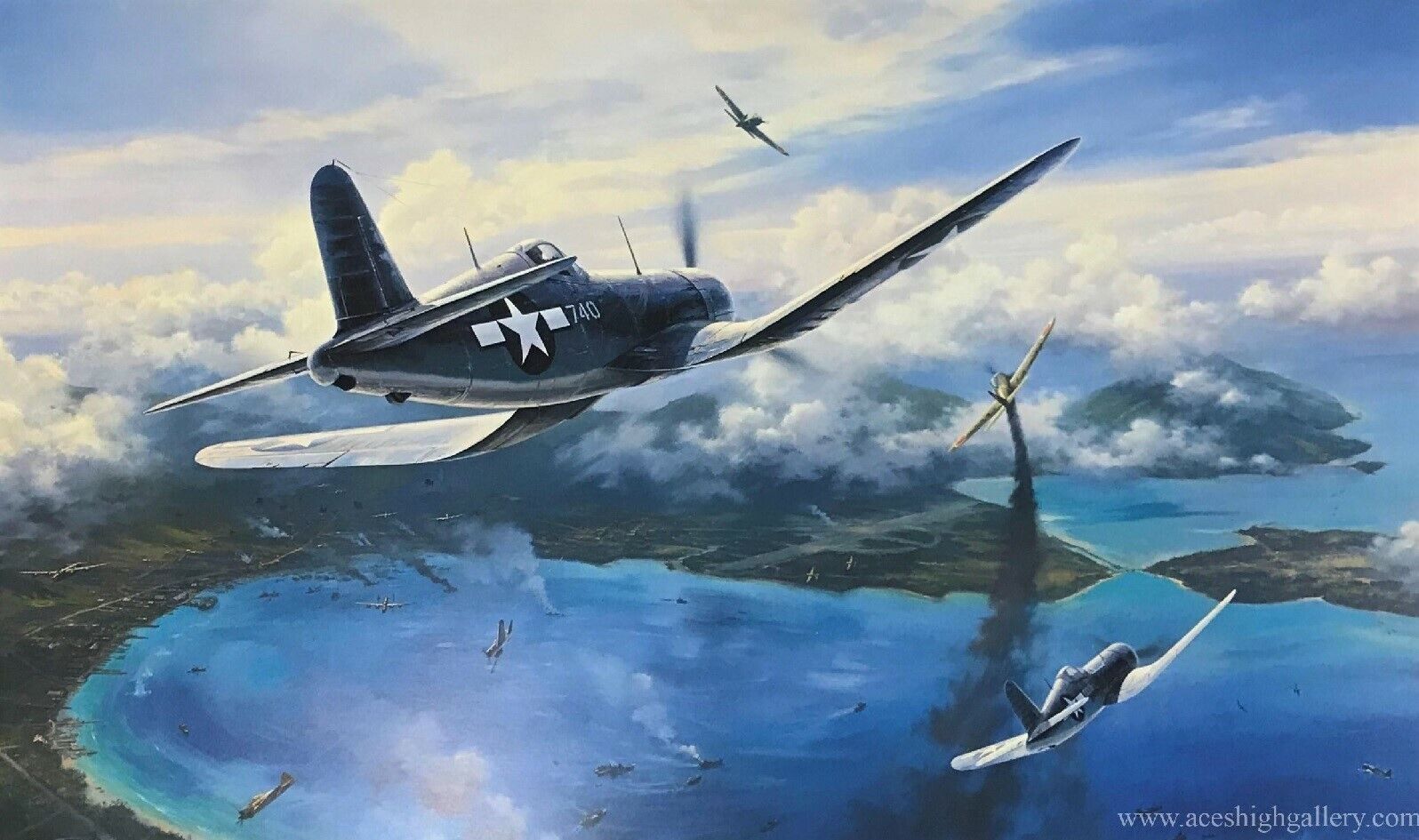 Gunfight Over Rabaul by Nicolas Trudgian Signed by four USMC Corsair Aces