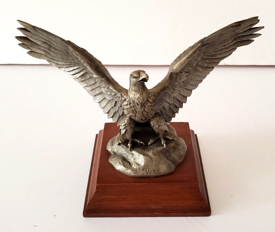 Hudson Fine Pewter Eagle Sculpture Statue David La Rocca Signed 1982 USA Vintage