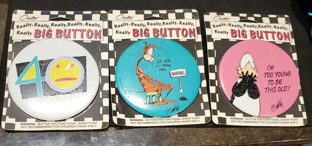 Two Vintage 1994 Opus n\' Bill Pinback Really Big Buttons & 40 Carlton Cards New